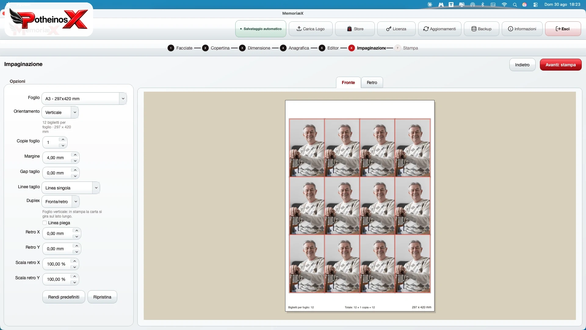 Impaginazione di stampa in PotheinosX