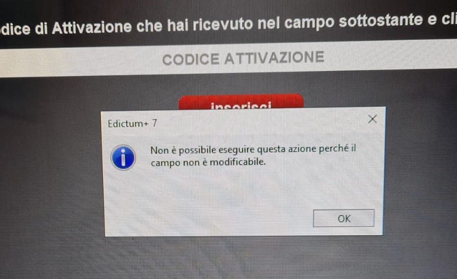 ERRORE - Non è possibile eseguire questa azione perché il campo non è modificabile.