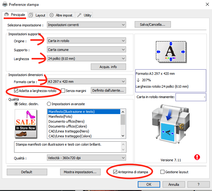 Preferenze di stampa Epson