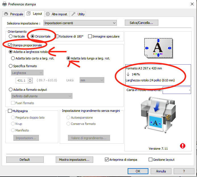 Preferenze di stampa Epson Layout