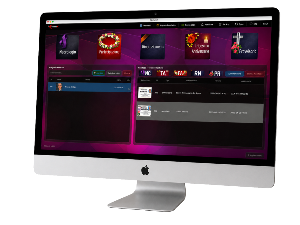 Dashboard di EdictumX visualizzata su computer