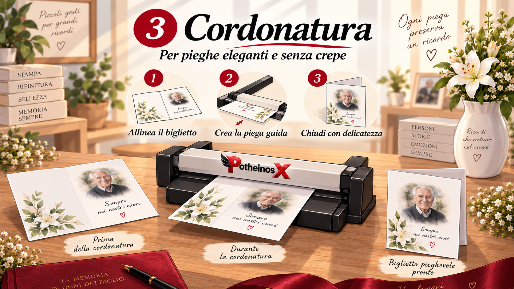 Cordonatura dei ricordini pieghevoli creati con PotheinosX